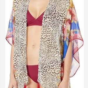 Johnny Was Floral and Leopard Print Kimono Cover-Up